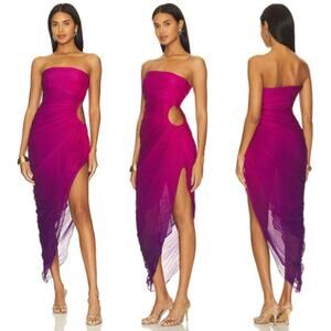 NWT Rococo Sand Pleated Asymmetric Long Dress Side Cutout Pink Purple Size Large